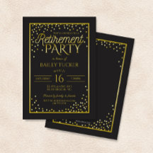 Festa de Aposentadoria Preta e Dourada Elegante