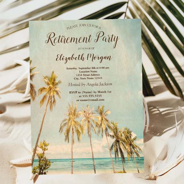 Convites Festa de Aposentadoria Retro Beach Palms (Criador carregado)