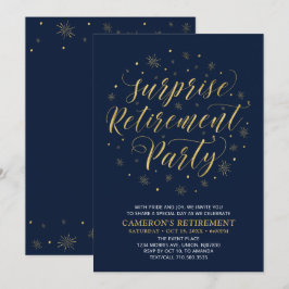 Convites Festa de Aposentadoria Surpresa Moderna em Dourado