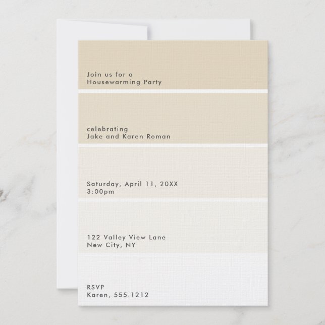 Convites Festa de Aquecimento Beige Paint Chip (Frente)