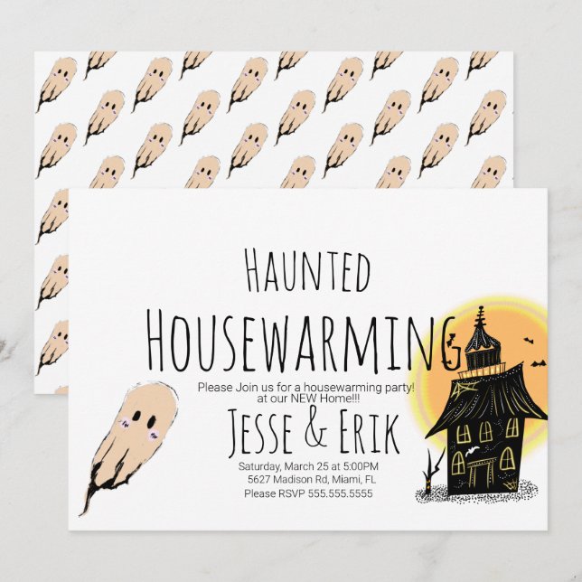 Convites Festa de Aquecimento de Casa Assombrada Moderna Do (Frente/Verso)