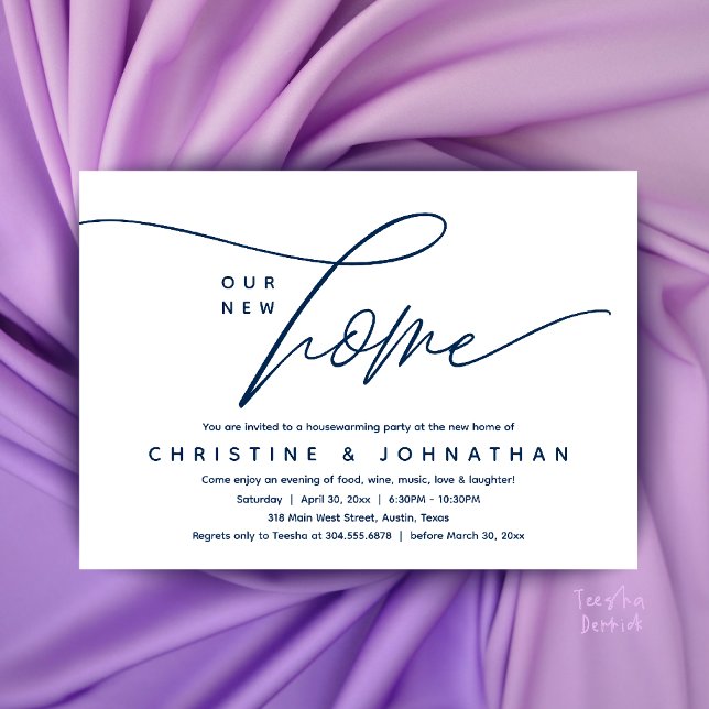 Convites Festa de Aquecimento de Casa Moderna e Elegante (Elegant Modern Our New Home Housewarming Party Invitation Card in Navy Blue)