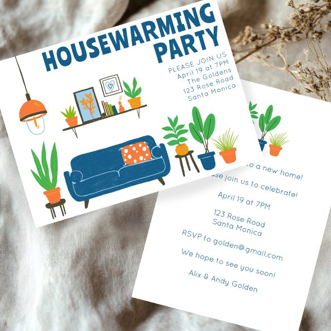 Convites Festa de Aquecimento Doméstico Convidar Sala de Vi (Housewarming Party Invite Cute Living Room Sofa CUSTOM new home party invitation
)