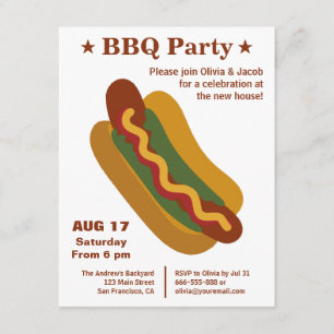 Convites Festa de Aquecimento Vintage BBQ Hot Dog