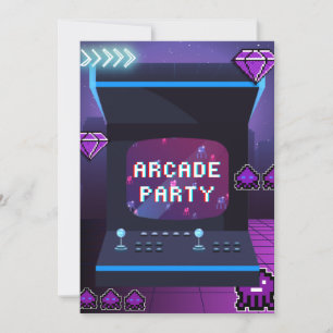 Convites Festa de Arcade Neon Retro Aniversário Video Games