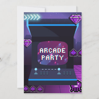 Convites Festa de Arcade Neon Retro Aniversário Video Games