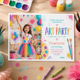 Convites Festa de Arte Colorida para Crianças de 6 anos de