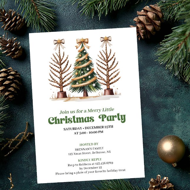 Convites Festa de árvore de Natal com leopardo em aquarela  (Chic watercolor leopard Christmas tree party invite)