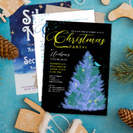 Convites Festa de Árvore de Natal Moderna, Preta e Azul