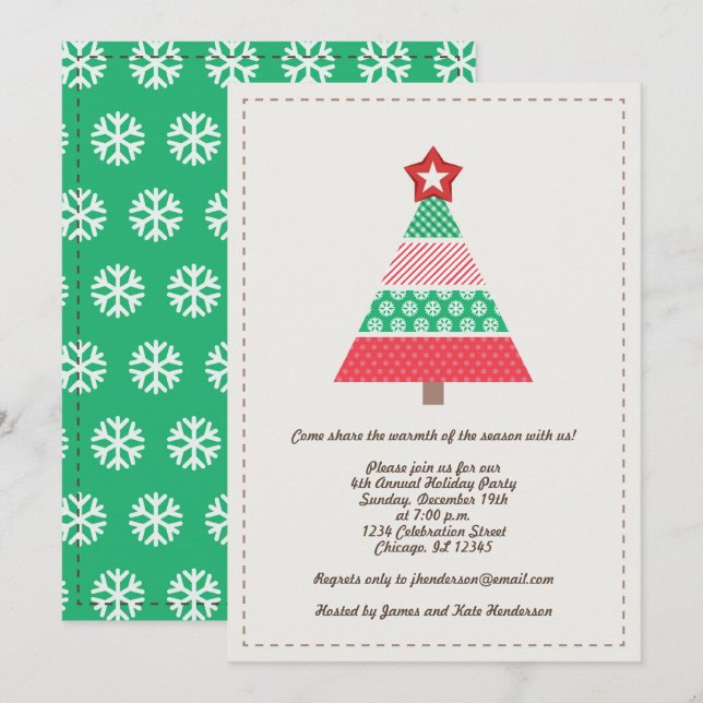 Convites Festa de Árvore de Natal Vermelho e Verde (Frente/Verso)