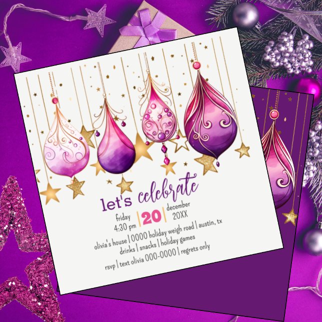 Convites Festa de Balas de Natal (Whimsical Christmas baubles on this fully customizable cute holiday party invitation)