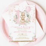 Convites Festa de Balões Florais Rosa de primeiro aniversar<br><div class="desc">Este elegante convite para o primeiro aniversario apresenta um coelho bebê bonito,  um balão cor-de-rosa e uma linda camada floral e verde</div>