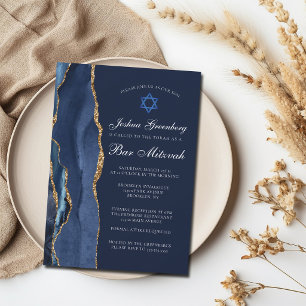 Convites Festa de Bar Mitzvah Chic em Azul Escuro com Ágata