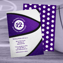 Convites festa de basquetebol branco roxo e fofo