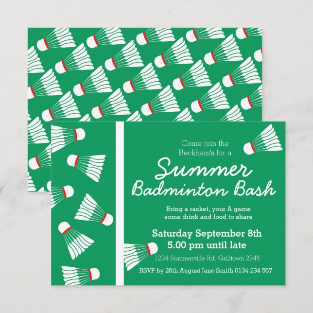 Convites Festa de bastião de badminton de verão convidando  (Frente/Verso)