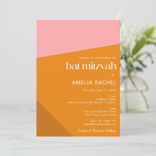 Convites Festa de Bat Mitzvah com Bloco de Cor Laranja Rosa