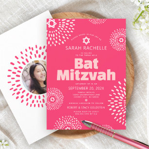 Convites Festa de Bat Mitzvah do Morcego de Coral Rosa Foto