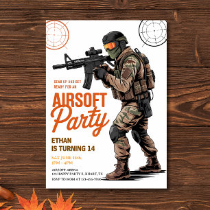 Convites Festa de Batalha de Airsoft Gear Up Aniversário