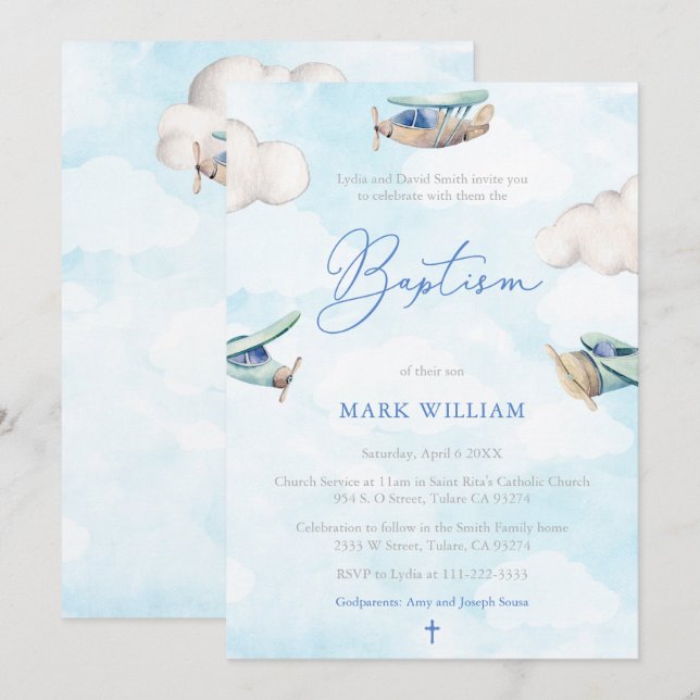 Convites Festa de Batismo de Menino das Nuvens do Céu dos A (Frente/Verso)