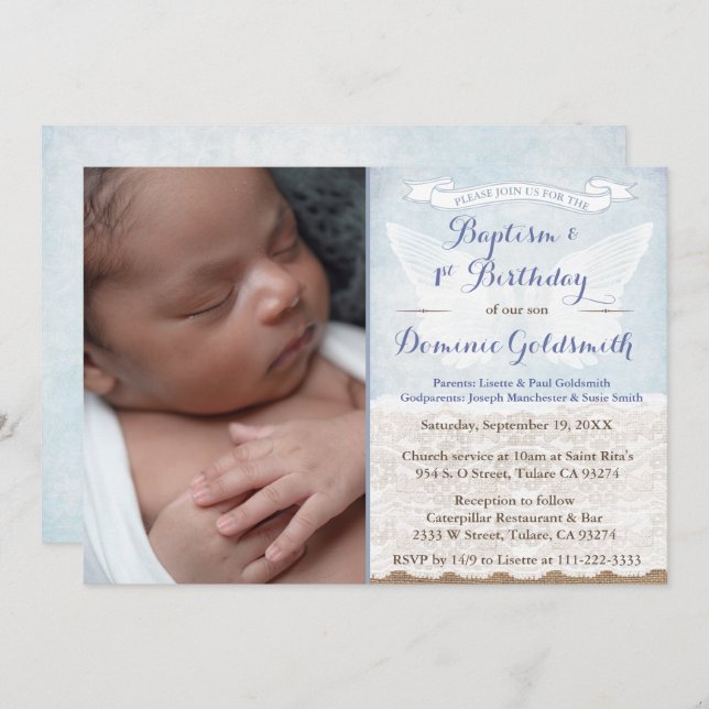 Convites Festa de Batismo do primeiro aniversario de Fotogr (Frente/Verso)