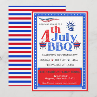 Convites Festa de BBQ de 4 de Julho Vermelho Branco e Azul