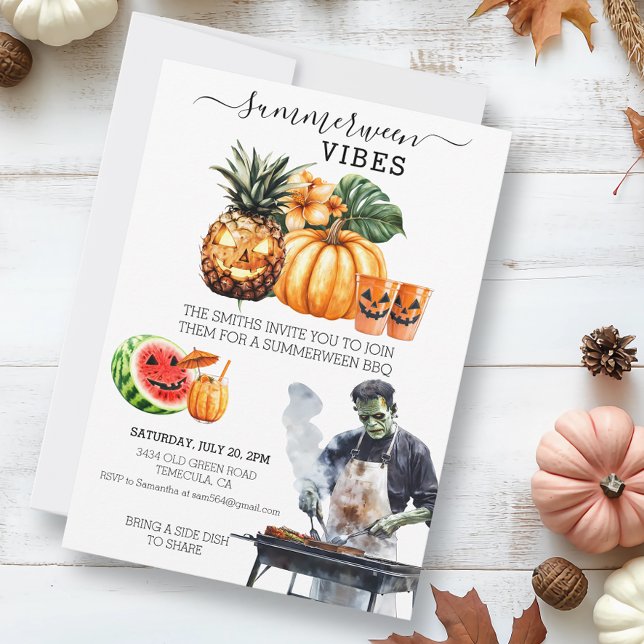 Convites Festa de BBQ do Summerween Festa de Piscina de Ver (Criador carregado)