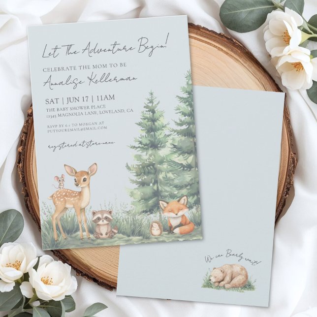 Convites Festa de Bebê Aventura com Animais da Floresta (Woodland Forest Animal Adventure Baby Shower Invitation)
