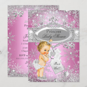 Convites Festa de Bebê Blonde Princesa Rosa Winter Wonderla