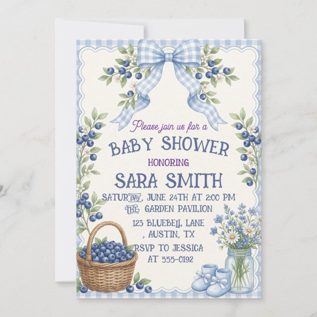 Convites Festa de Bebê Blueberry Patch Baby Sprinkle (Frente)