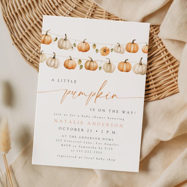 Convites Festa de Bebê Boho Little Pumpkin Clothesline Outo (Criador carregado)