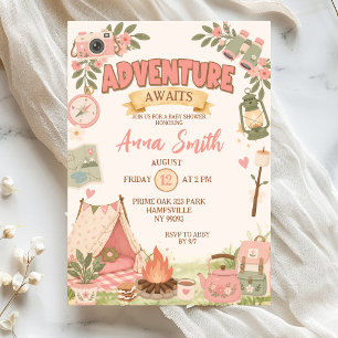 Convites Festa de Bebê Boho Pink Aventura Aguarda
