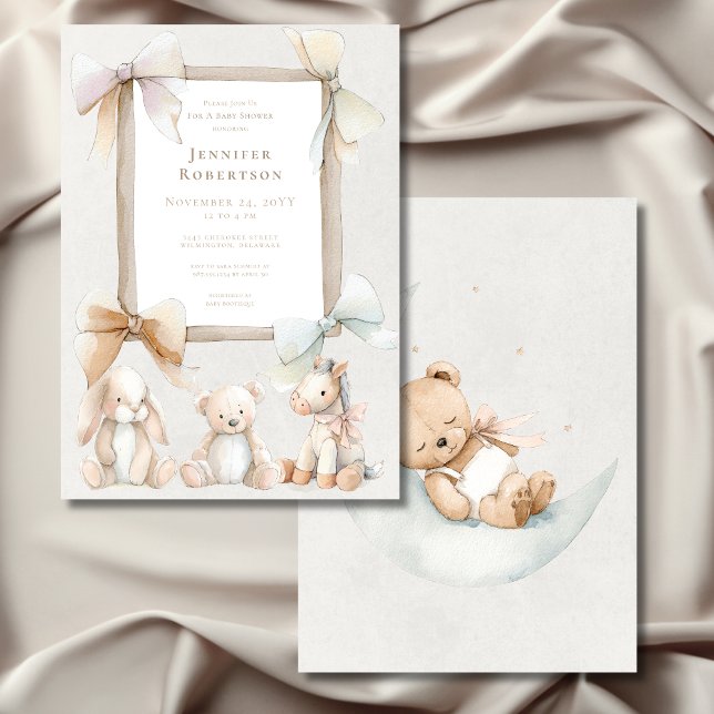 Convites Festa de Bebê com Brinquedo de Berçário Neutro e S (Soft Gender Neutral Nursery Toy Baby Shower Invitation)