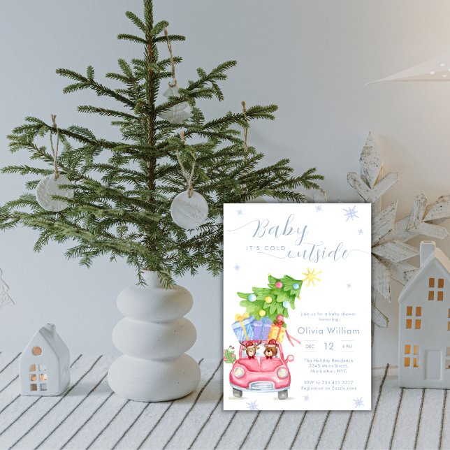 Convites Festa de Bebê de Animais da Floresta 'Bebê Está Fr (Baby It's Cold Outside Woodland Animal Baby Shower Invitation)