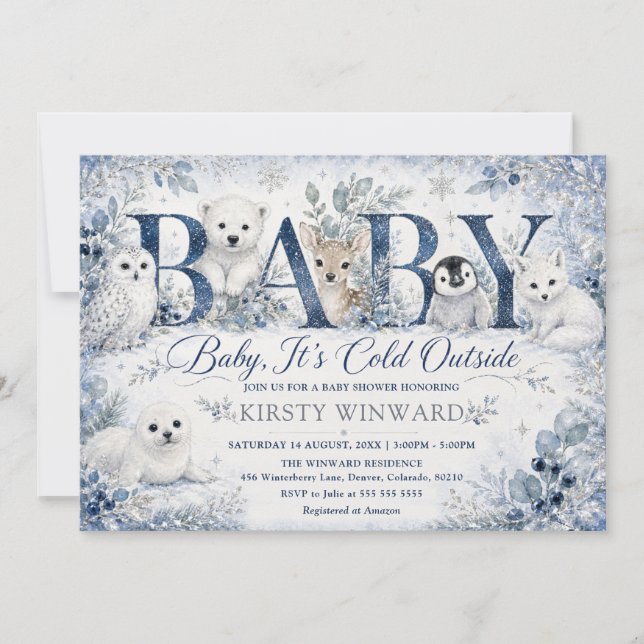 Convites Festa de Bebê de Inverno Baby It's Cold Outside (Frente)