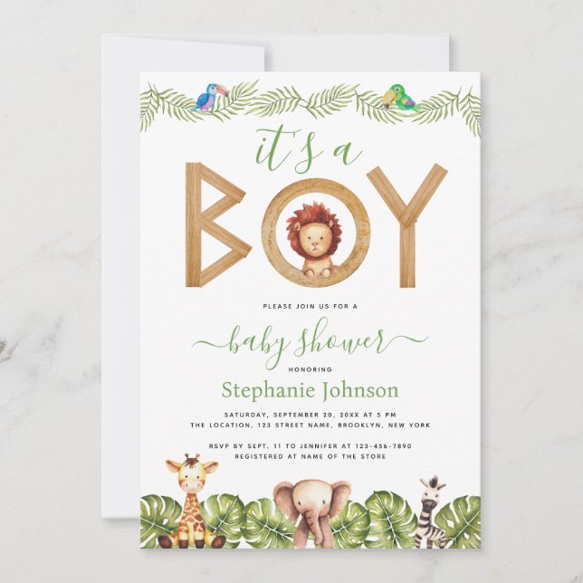 Convites Festa de Bebê do Menino Leão Animais da Savana Fol (Frente)