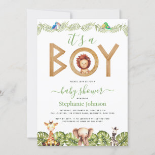 Convites Festa de Bebê do Menino Leão Animais da Savana Fol