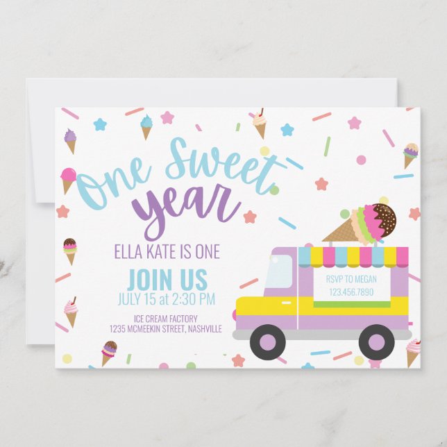 Convites Festa de Bebê do Primeiro Aniversário do sorvete (Frente)