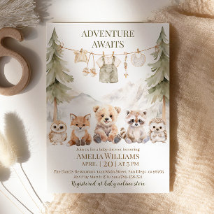 Convites Festa de Bebê dos Animais da Floresta: Aventura Es