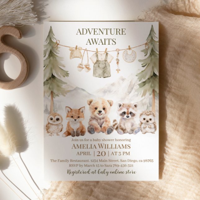 Convites Festa de Bebê dos Animais da Floresta: Aventura Es (Criador carregado)