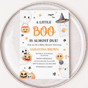 Convites Festa de Bebê Little Boo Halloween Fantasma Laranj