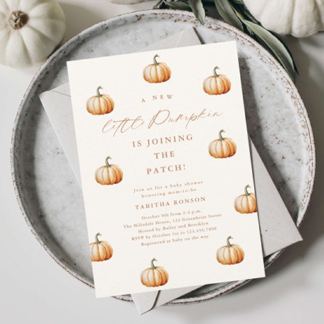 Convites Festa de Bebê Little Pumpkin Patch Outono (Hand-painted little pumpkin patch baby shower invitations.)