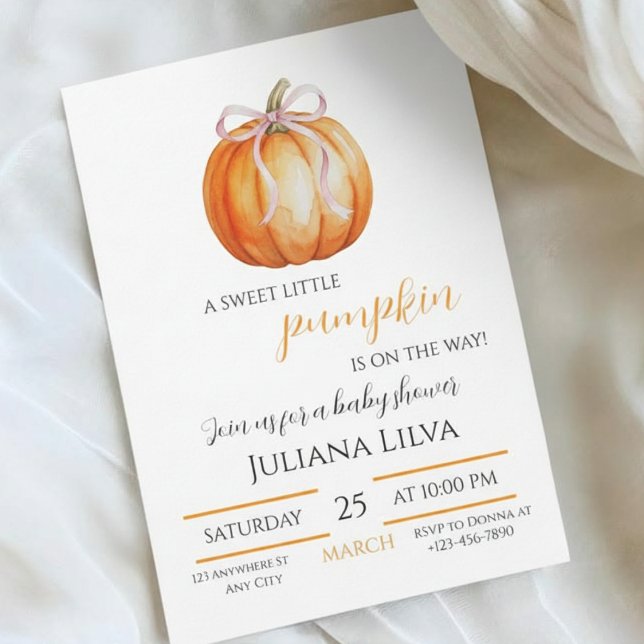 Convites Festa de Bebê Menina Pequena Abóbora Doce (Sweet Little Pumpkin Girl Baby Shower Invitation
)