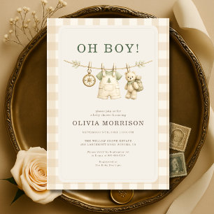Convites Festa de Bebê Menino Oh Boy Woodland Clothesline X