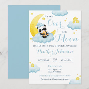 Convites Festa de Bebê Menino Urso Panda Além da Lua