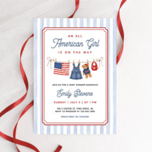 Convites Festa de Bebê Patriótica Menina Americana