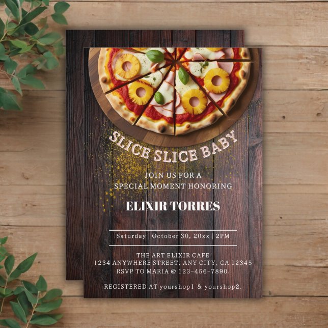Convites Festa de Bebê Rustic Slice Slice Pizza (Criador carregado)