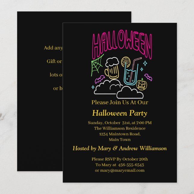 Convites Festa de Beer Beer de Olhar Brilhante do Halloween (Frente/Verso)