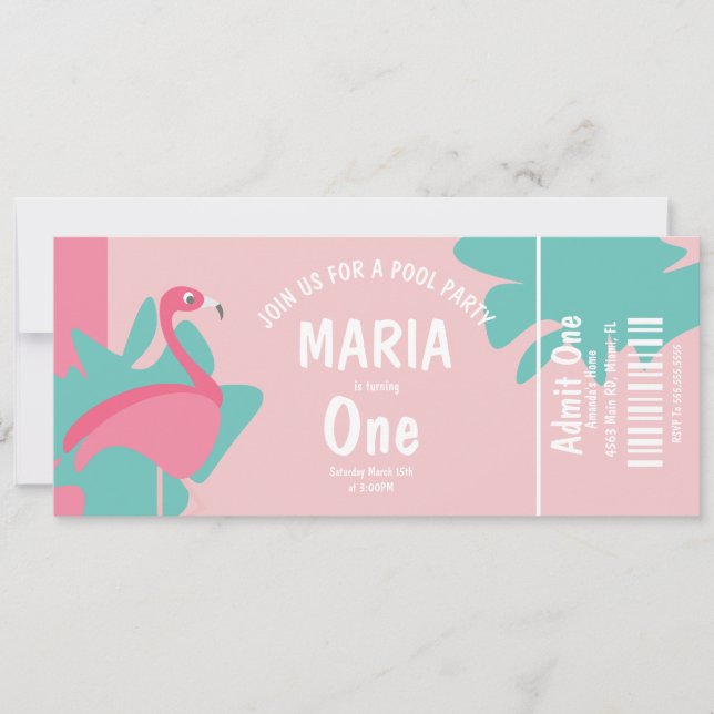 Convites Festa de Bilhete de Aniversário da Piscina Flaming (Frente)