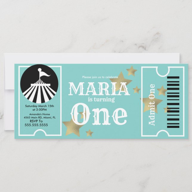 Convites Festa de Bilhete de Aniversário do Circo Moderno (Frente)