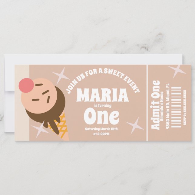 Convites Festa de Bilhete de Aniversário do Sorvete Groovy (Frente)